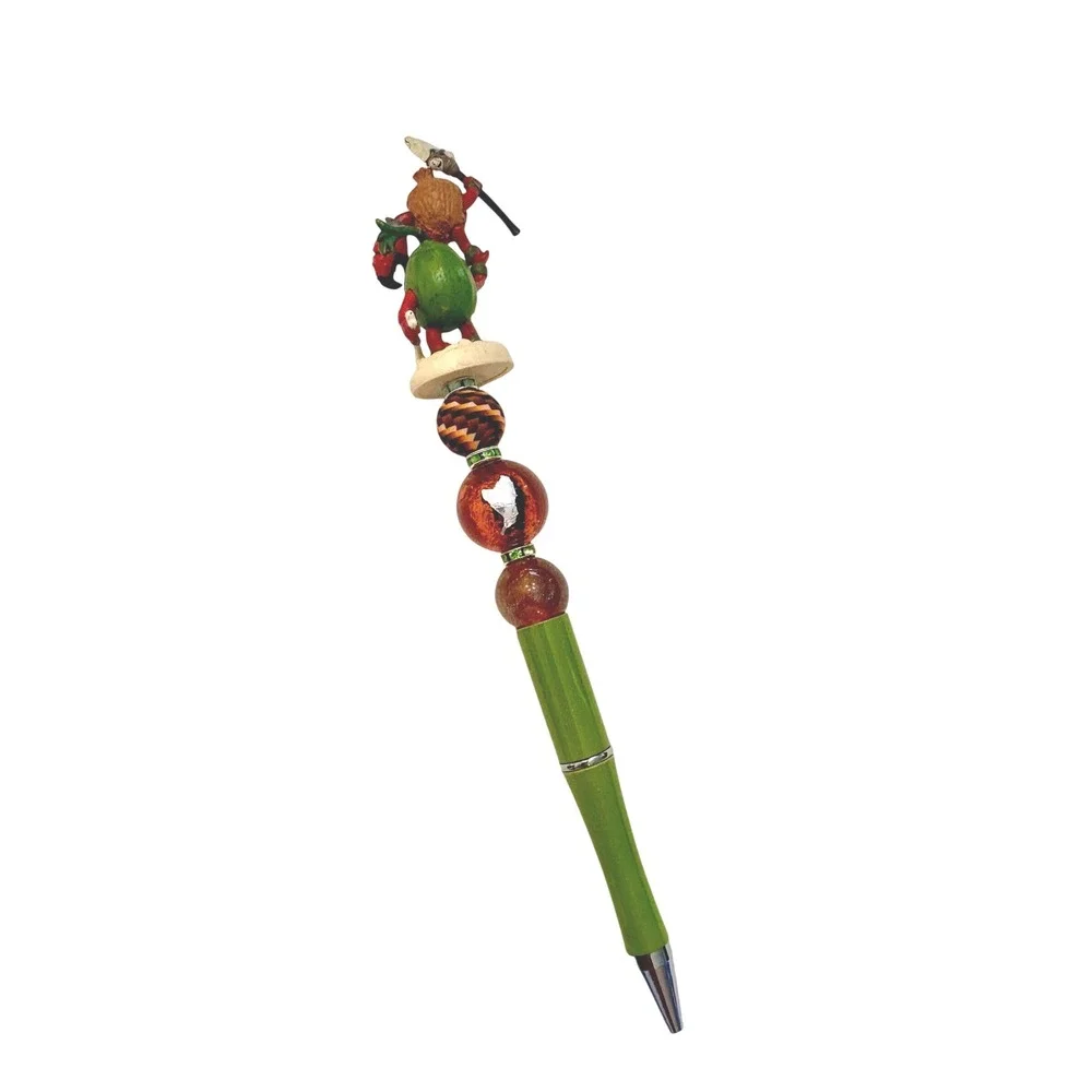 Disney Moana Kakamora Beaded Pen Custom Handcrafted Green Amber Stationery